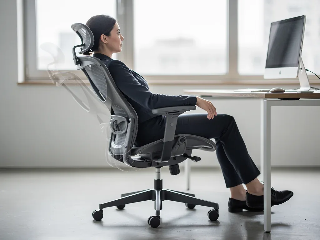 Individual reclining in an ergonomic office chair, highlighting the recline mechanism and stability