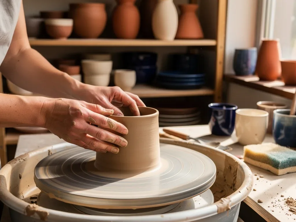 Person learning pottery, a creative experiential gift.