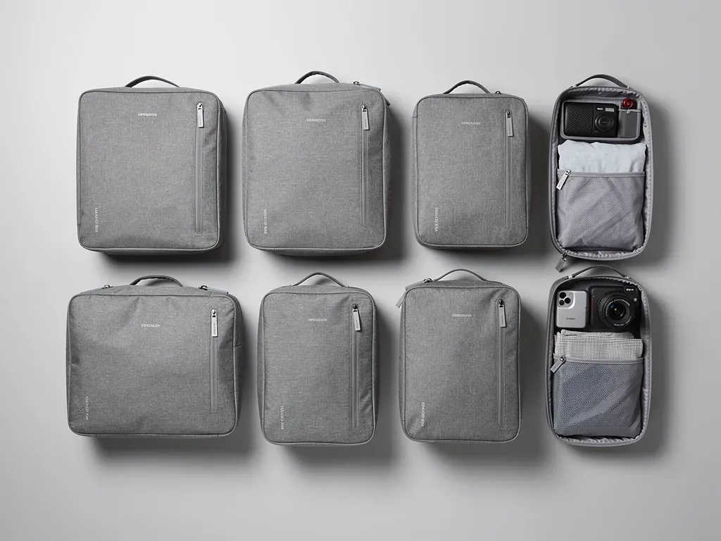 Assortment of modular luggage components for optimized travel packing.
