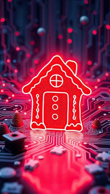A conceptual image depicting a network of smart home devices interconnected, with a red alert symbol appearing on one of the devices, indicating a security vulnerability.