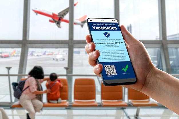 A traveler presenting a digital vaccination certificate on their smartphone to an airport official. The scene should emphasize the importance of digital health documentation and compliance with entry requirements.