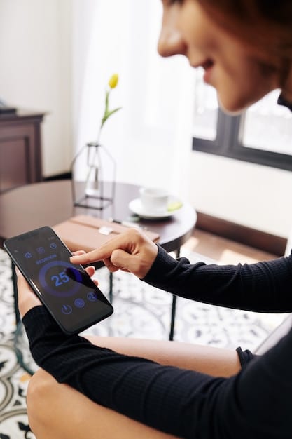 A close-up of a smart thermostat screen showcasing detailed energy usage reports and customizable scheduling options, emphasizing its energy-saving potential.