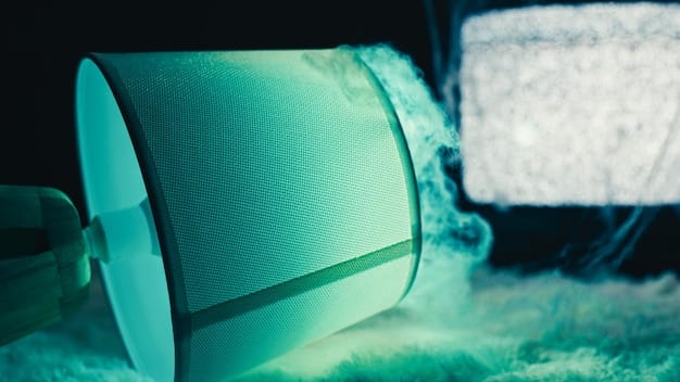 A close-up of a multi-layered air purifier filter (HEPA, activated carbon, pre-filter) showcasing its ability to trap various particles.