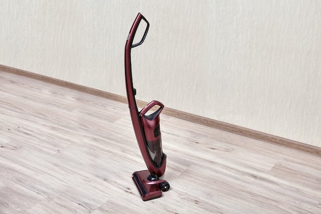 A split image showcasing a corded vacuum cleaner on one side and a cordless vacuum cleaner on the other, highlighting their respective features and design. Both vacuums should be positioned on a hardwood floor.