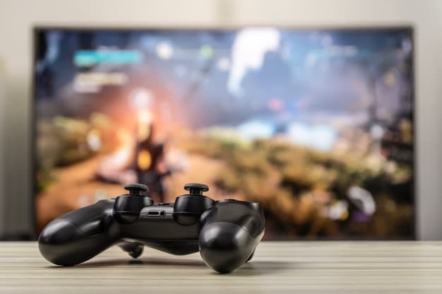 A close-up shot showcasing the next-generation PlayStation console, controller, and a popular exclusive game running on a high-definition TV screen.