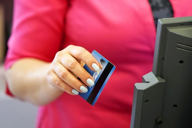 A detailed close-up of a credit card being inserted into a point-of-sale machine, emphasizing the transactional aspect of credit card use.