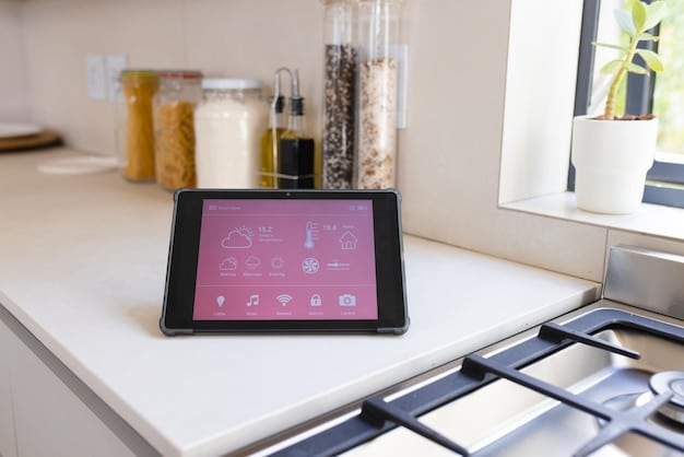 A modern kitchen featuring 2025 smart appliances, including a smart refrigerator suggesting recipes based on available ingredients and a smart oven with voice control. The scene highlights the seamless integration of technology into everyday cooking tasks.