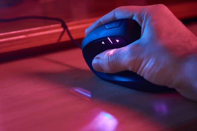 A gamer using the Nova Pro wireless gaming mouse during a gaming session. The focus is on the user's hand and the mouse, with a competitive game displayed on the monitor in the background.