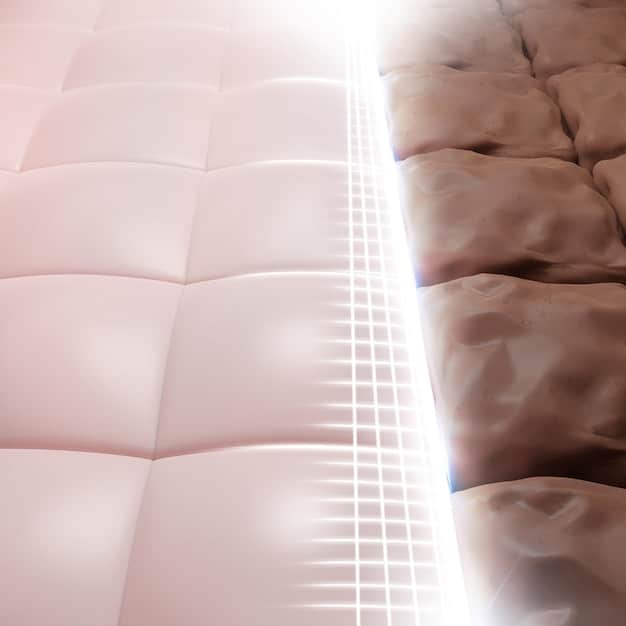 A digital graphic illustrating a comparison between sleep patterns on a standard mattress versus the new mattress being tested. The graphic highlights differences in sleep duration, sleep stages, and wakefulness during the night.