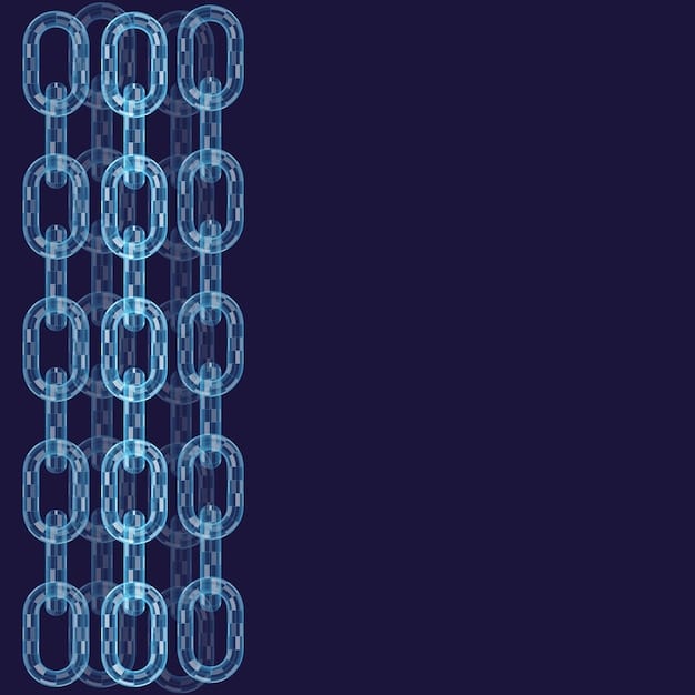 A visual representation of blockchain technology, with interconnected blocks forming a secure chain, symbolizing trust and immutability in data.