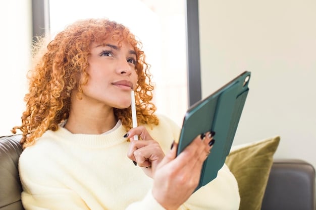 A person carefully reviewing a personalized order form on a tablet, with a pen in hand and a concerned expression on their face, emphasizing the importance of double-checking details.