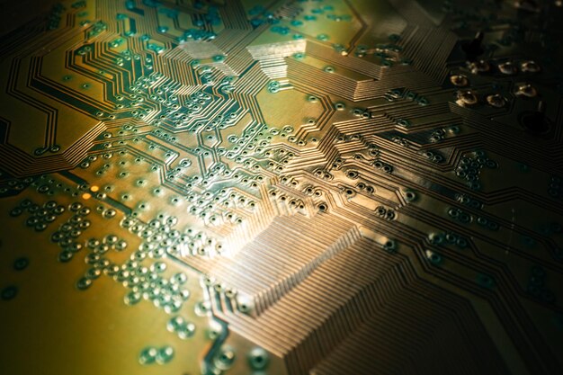 A close-up shot of a circuit board or a microchip, representing advanced internal components and technological innovation. The image should convey precision and high performance.
